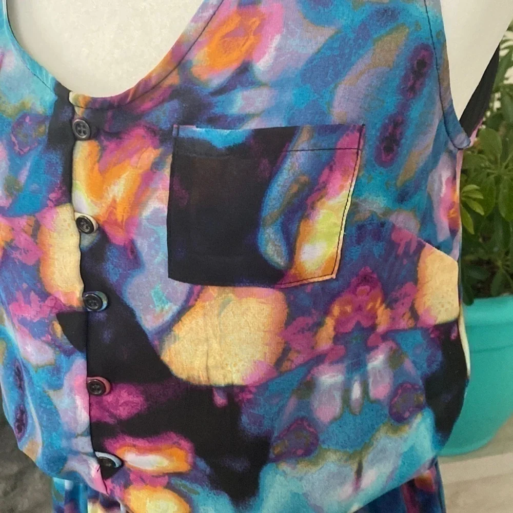 Mossimo Multicolor Tye Dye Summer Sleeveless High Low Floral Abstract Dress